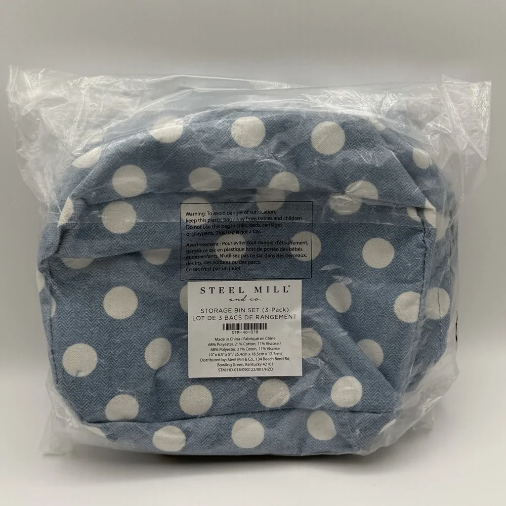 Steel Mill‎ & Co Storage Bin Set of 3 Blue Polka Dot